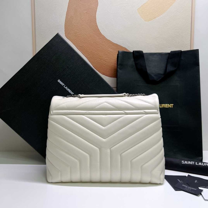 Saint Laurent Loulou Medium Bag In Quilted Leather White