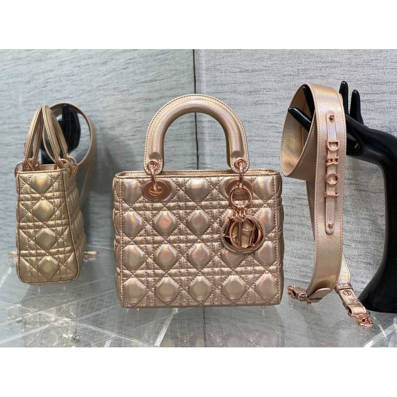 D*or small lady D*or bag lambskin rose gold