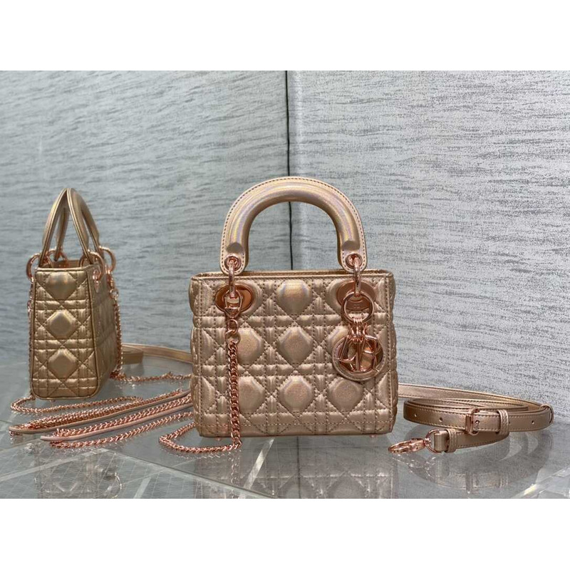 D*or mini lady D*or bag lambskin rose gold