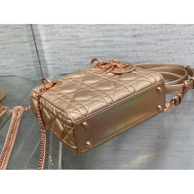 D*or mini lady D*or bag lambskin rose gold