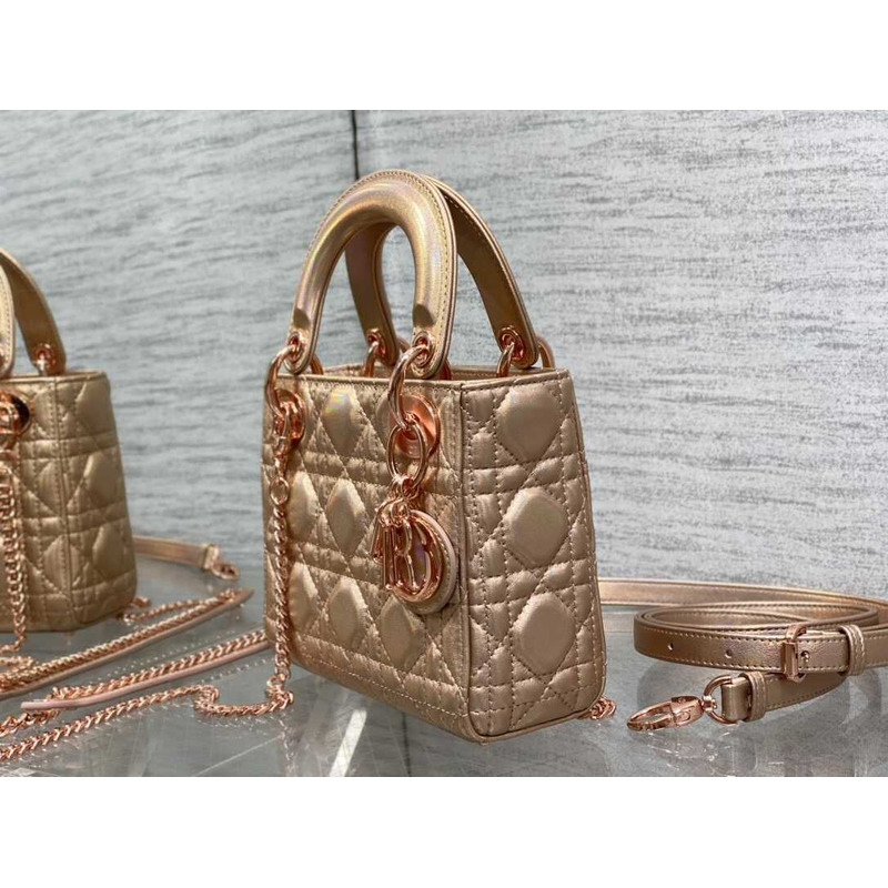 D*or mini lady D*or bag lambskin rose gold