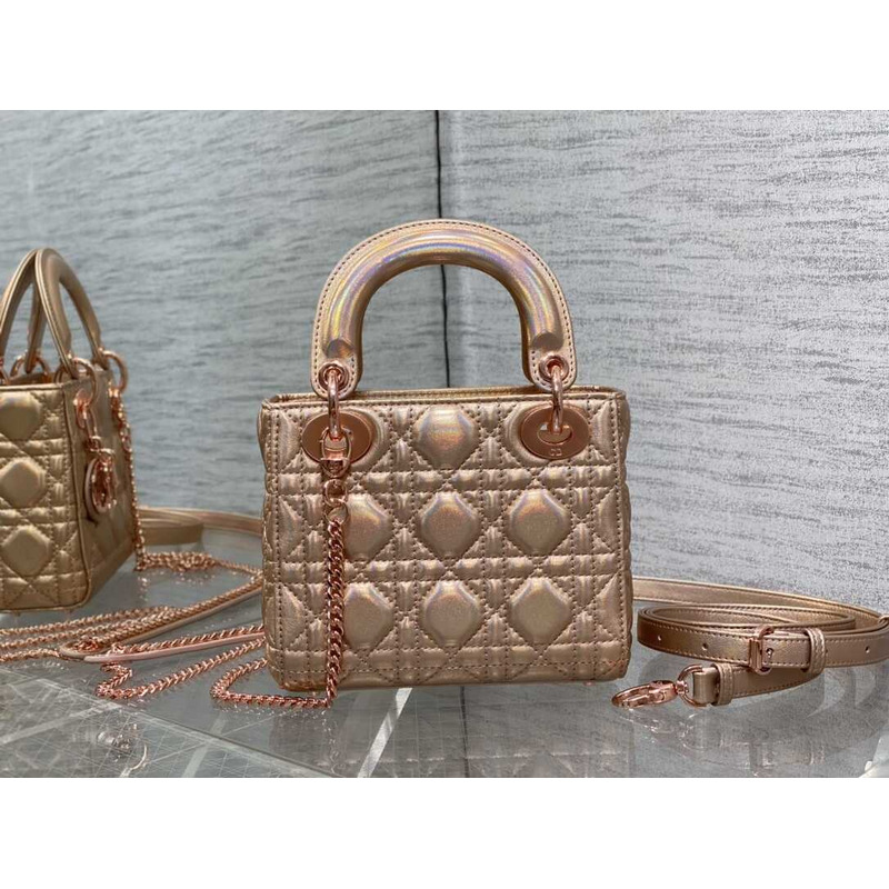 D*or mini lady D*or bag lambskin rose gold