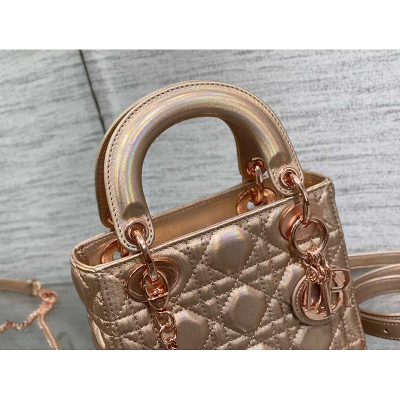 D*or mini lady D*or bag lambskin rose gold