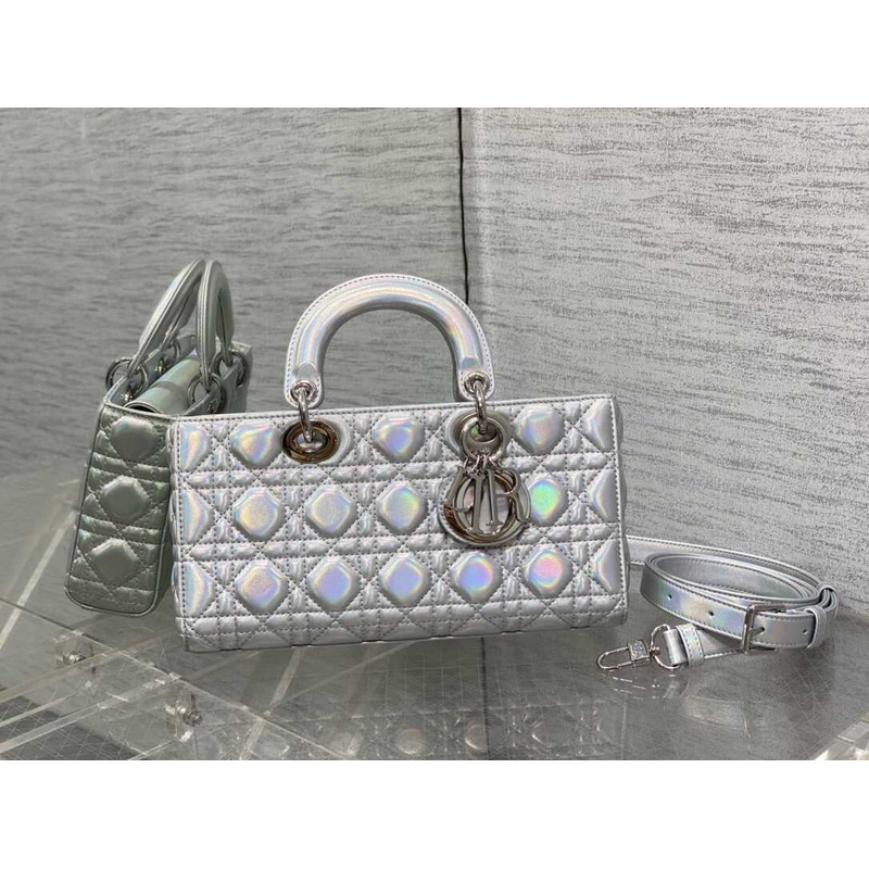 D*or medium lady d-joy bag lambskin silver