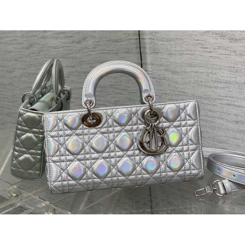 D*or medium lady d-joy bag lambskin silver