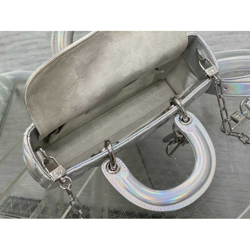 D*or small lady d-joy bag lambskin silver