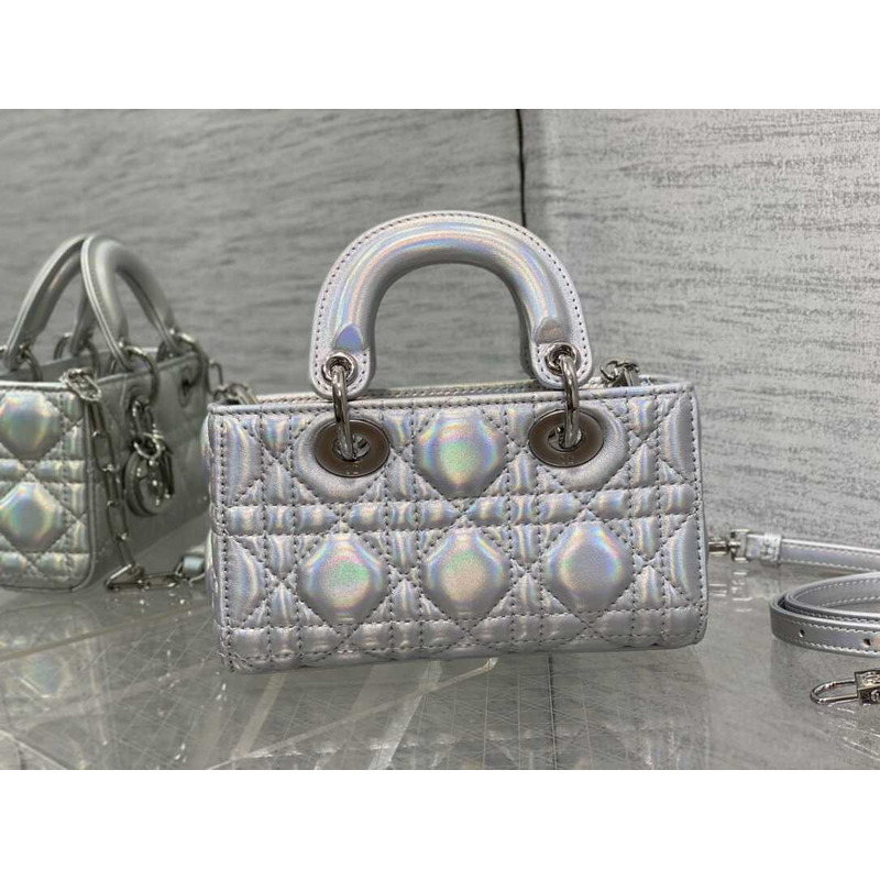 D*or micro lady d-joy bag lambskin silver