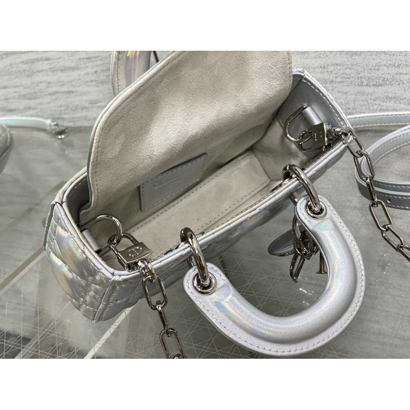 D*or micro lady d-joy bag lambskin silver