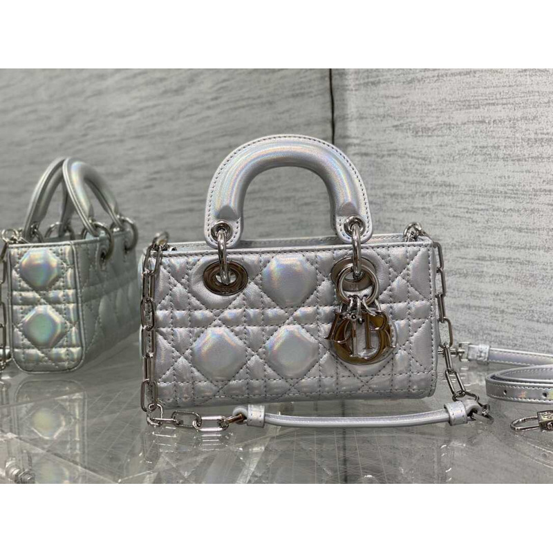 D*or micro lady d-joy bag lambskin silver