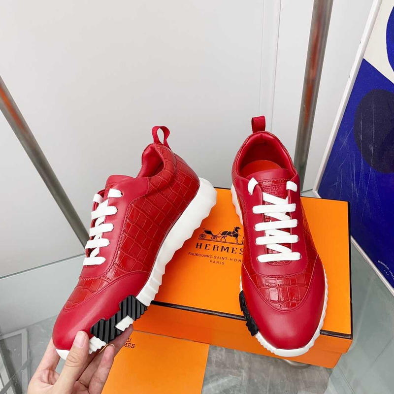 H**mes crocodile low trainer red