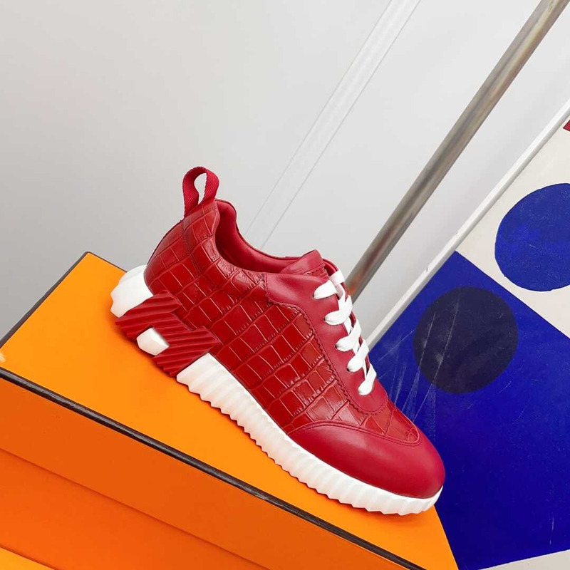 H**mes crocodile low trainer red