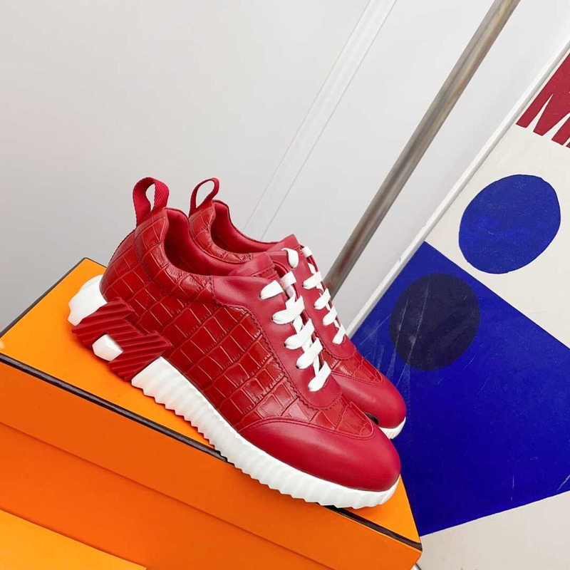 H**mes crocodile low trainer red