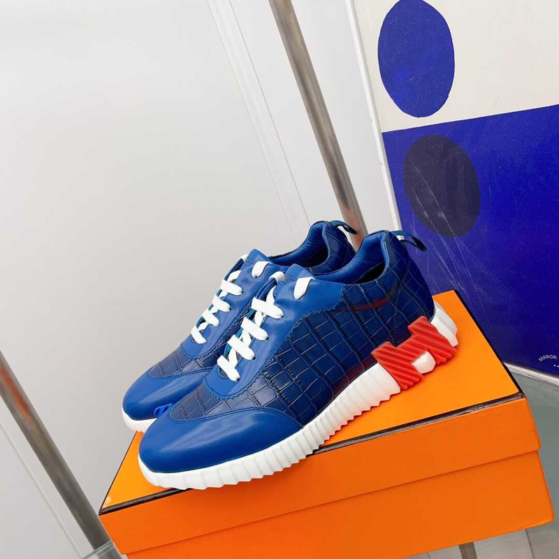 H**mes crocodile low trainer blue