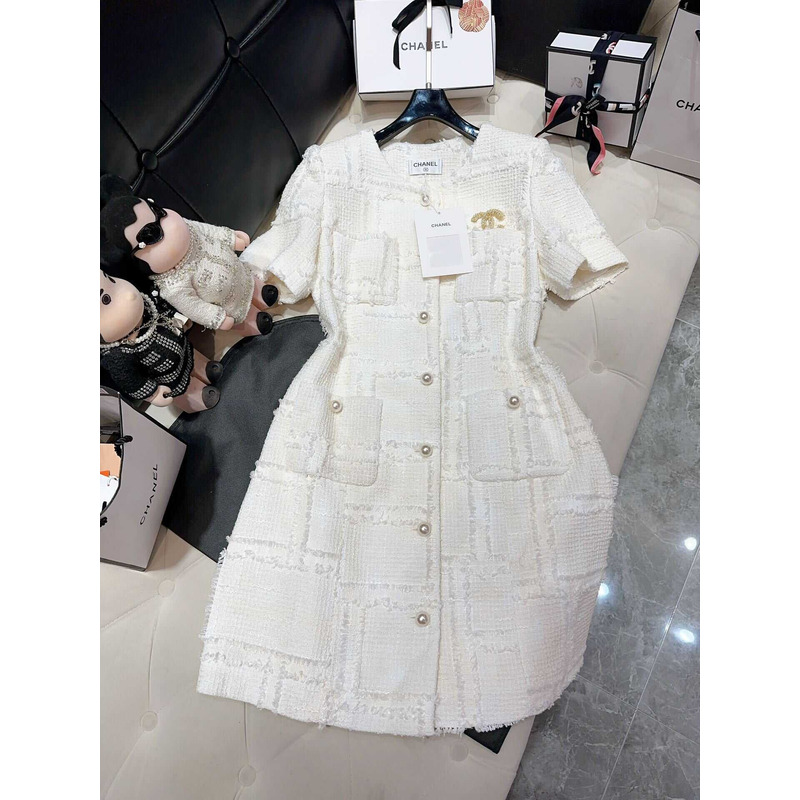 Ch*el tweed dress white