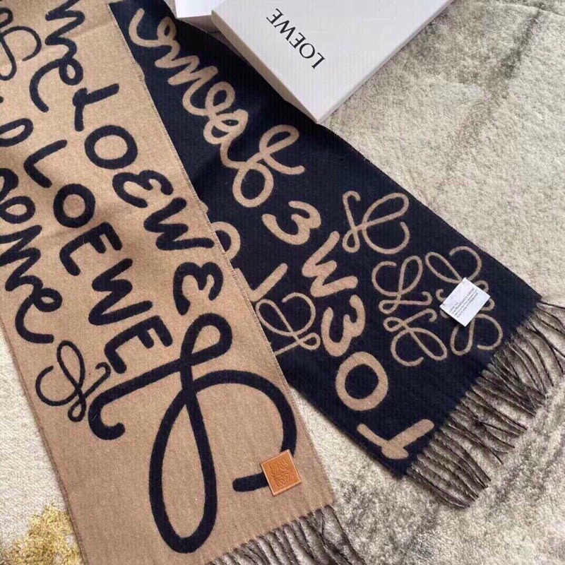 Loewe Luo Yiwei Unisex Graffiti Double-sided Scarf  Brown And Black