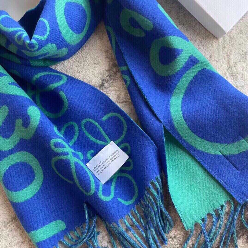 Loewe Luo Yiwei Unisex Graffiti Double-sided Scarf  Blue And Green