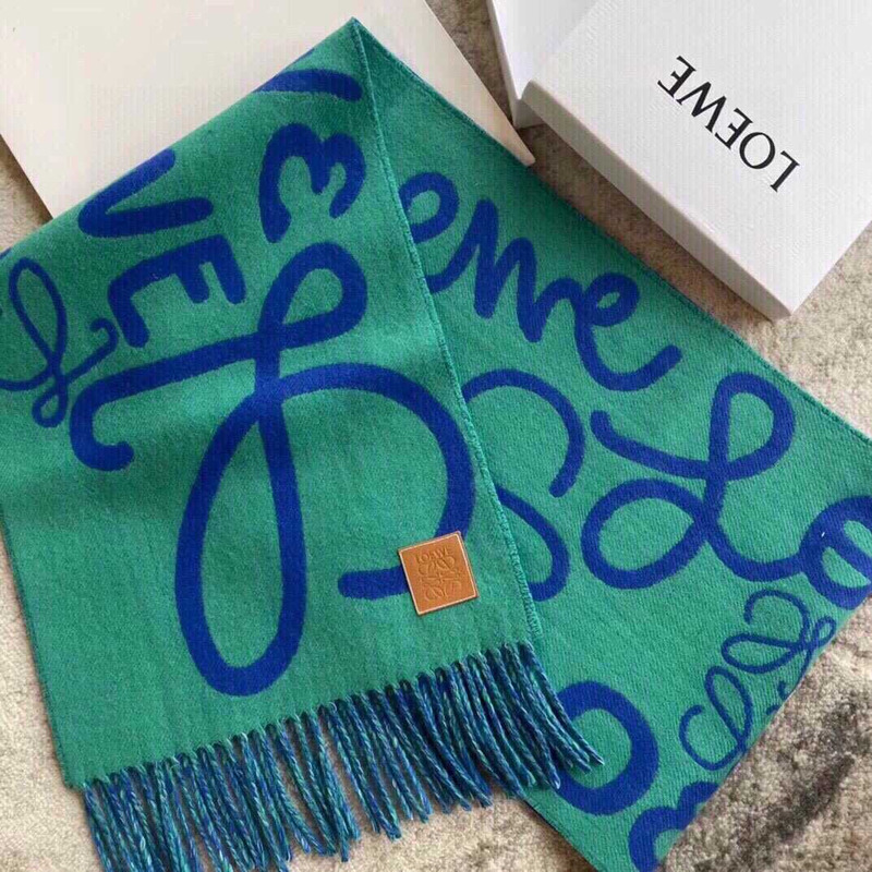 Loewe Luo Yiwei Unisex Graffiti Double-sided Scarf  Blue And Green