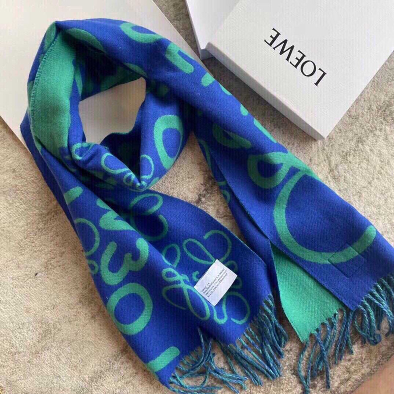 Loewe Luo Yiwei Unisex Graffiti Double-sided Scarf  Blue And Green