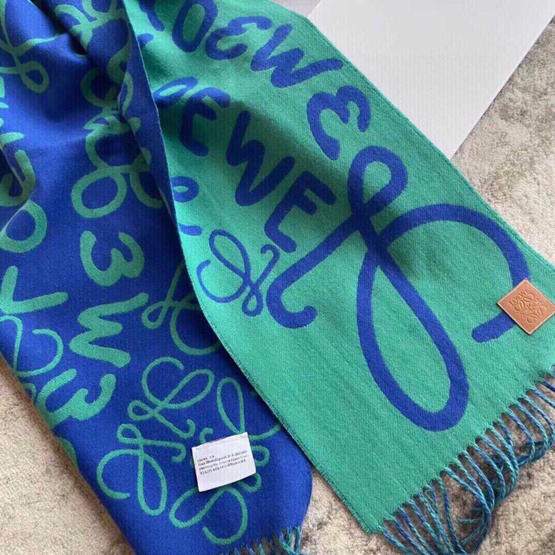 Loewe Luo Yiwei Unisex Graffiti Double-sided Scarf  Blue And Green