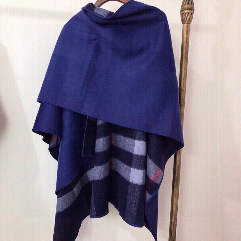 B**rry check flared cape coat blue