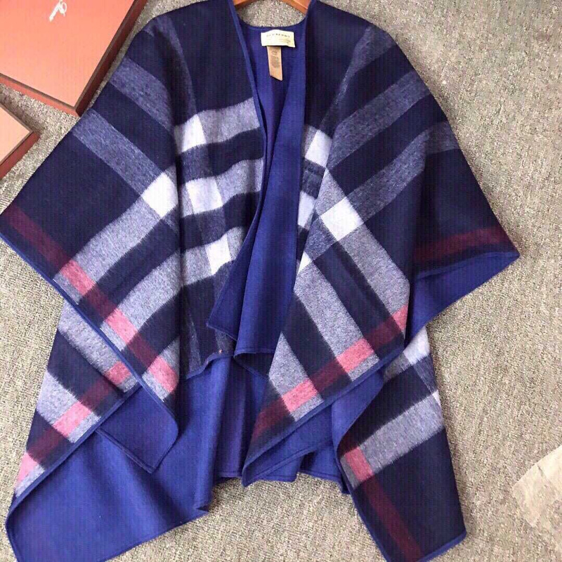 B**rry check flared cape coat blue