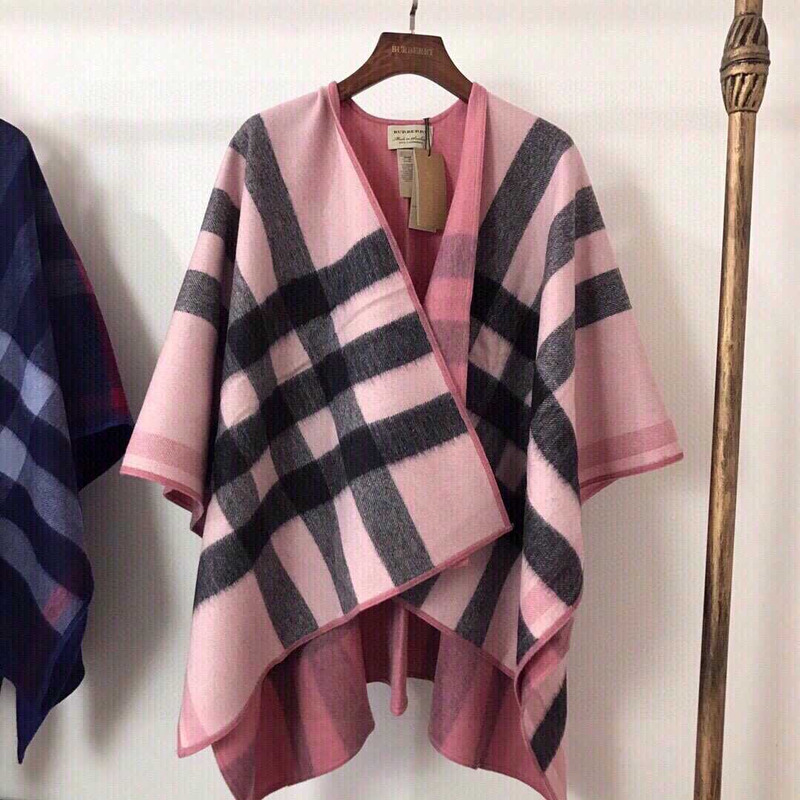 B**rry check flared cape coat pink