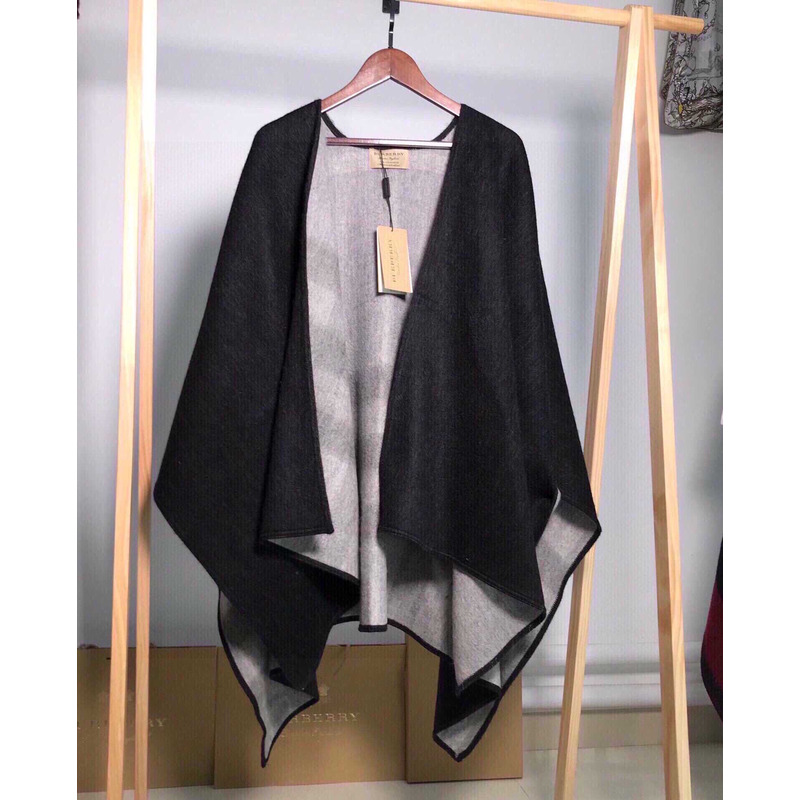 B**rry check flared cape coat black