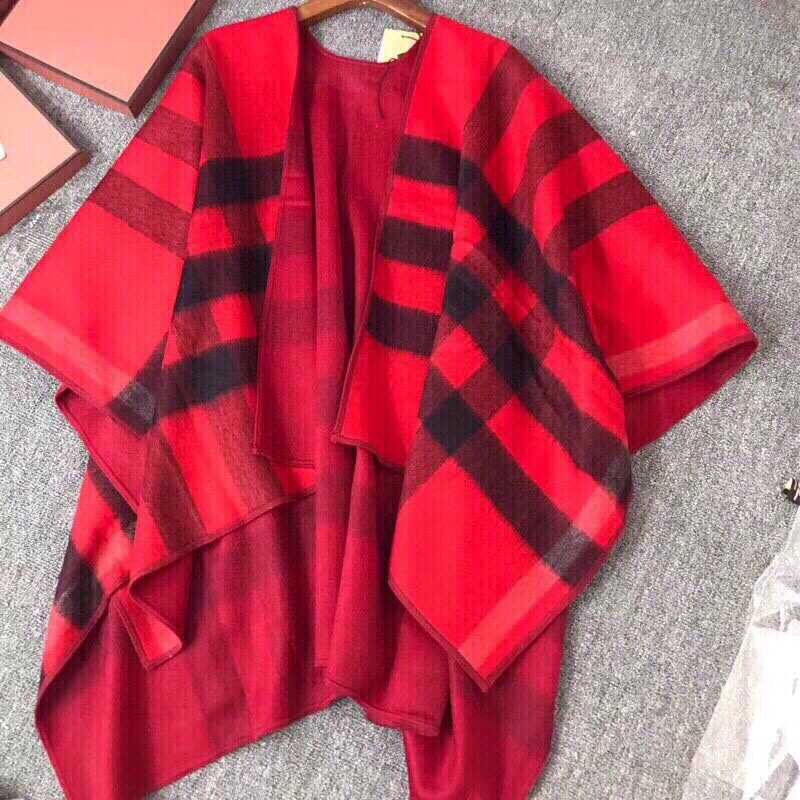 B**rry check flared cape coat red