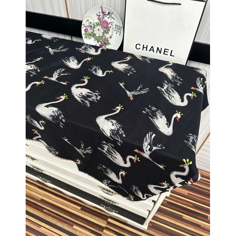 Ch*el swan print silk scarf black