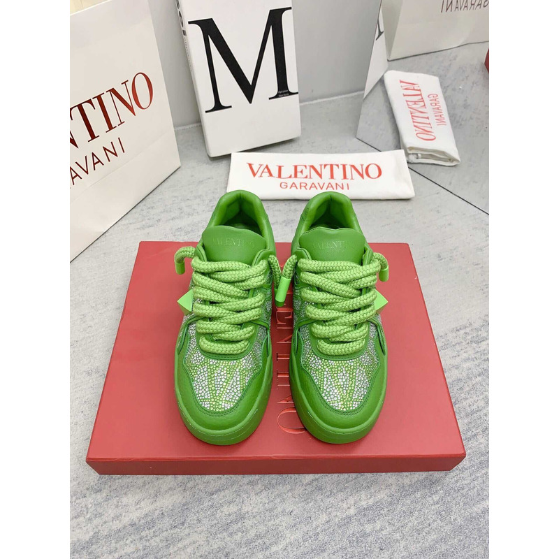 Valentino Women\''s Nappa V Logo Crystal Embellished Sneakers Green