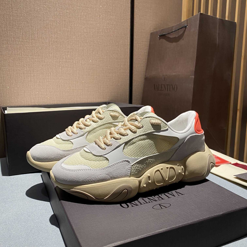 Valentino  Garavani Gray And Beige Bubbleback Sneakers