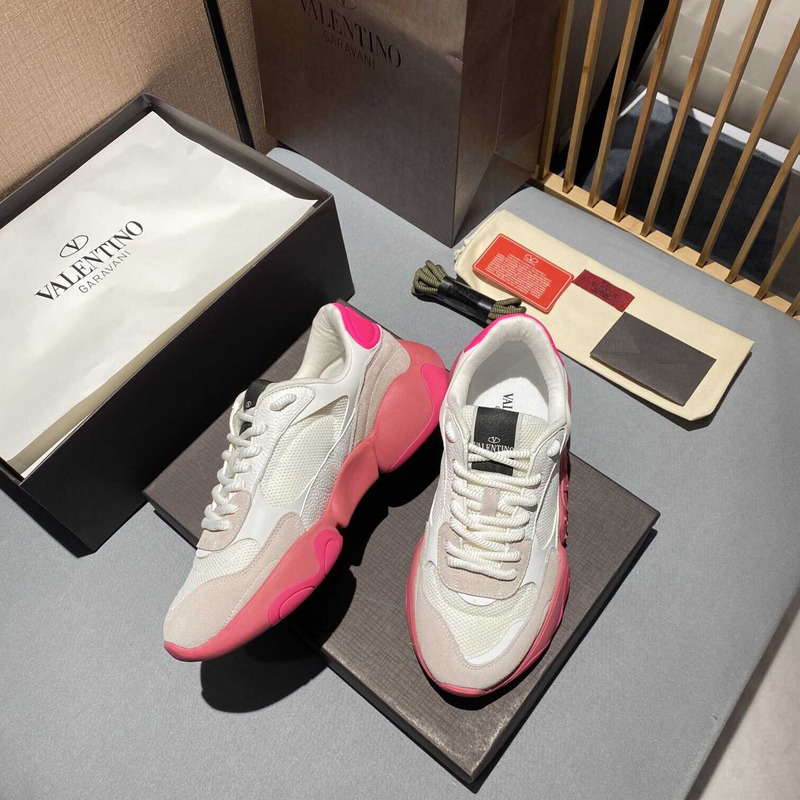 Valentino  Garavani White And Pink Bubbleback Sneakers