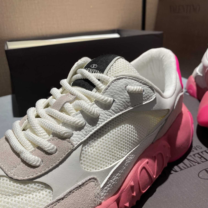 Valentino  Garavani White And Pink Bubbleback Sneakers