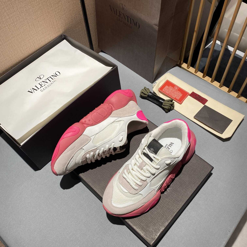 Valentino  Garavani White And Pink Bubbleback Sneakers