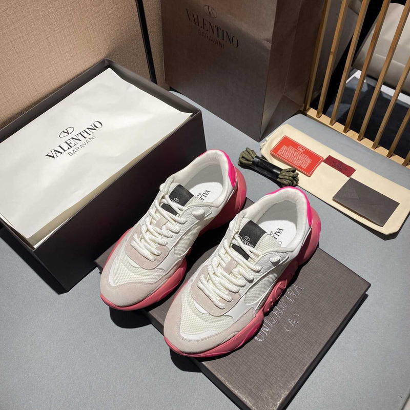 Valentino  Garavani White And Pink Bubbleback Sneakers