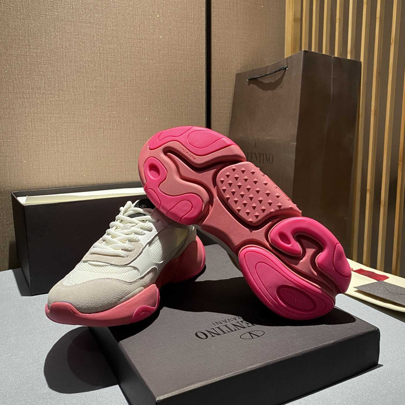 Valentino  Garavani White And Pink Bubbleback Sneakers