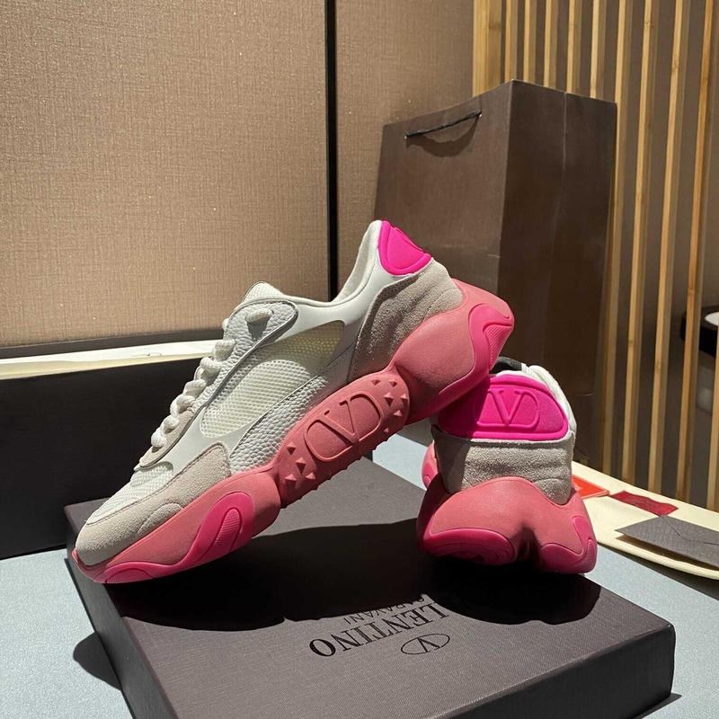 Valentino  Garavani White And Pink Bubbleback Sneakers