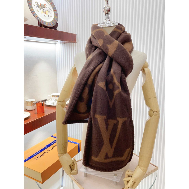 l**is V*t*n  cashmere wool double-sided wide scarf/shawl coffee