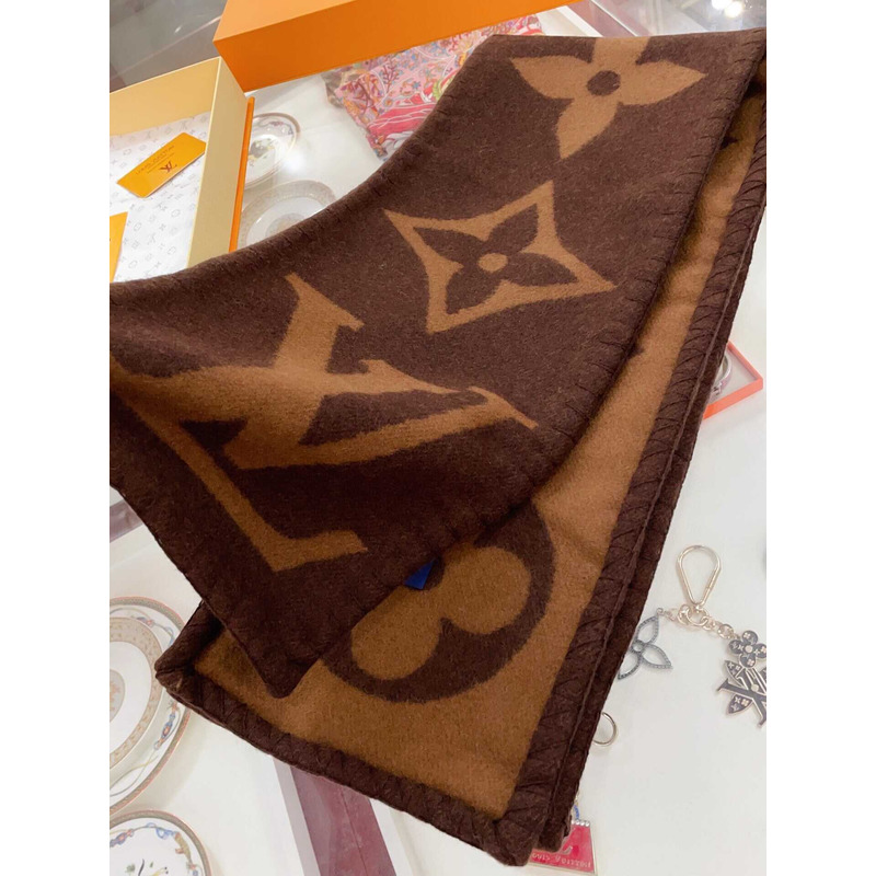 l**is V*t*n  cashmere wool double-sided wide scarf/shawl coffee