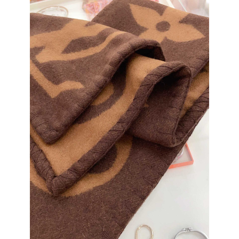 l**is V*t*n  cashmere wool double-sided wide scarf/shawl coffee