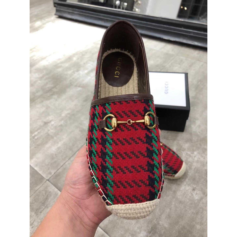 G*u*i fria shearling-lined houndstooth tweed mule in red mu