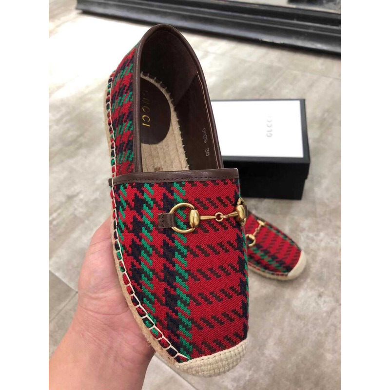 G*u*i fria shearling-lined houndstooth tweed mule in red mu