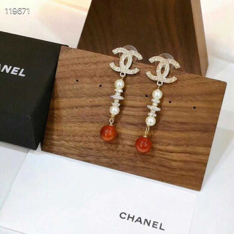 Ch*el faux pearl red bead cc drop earrings