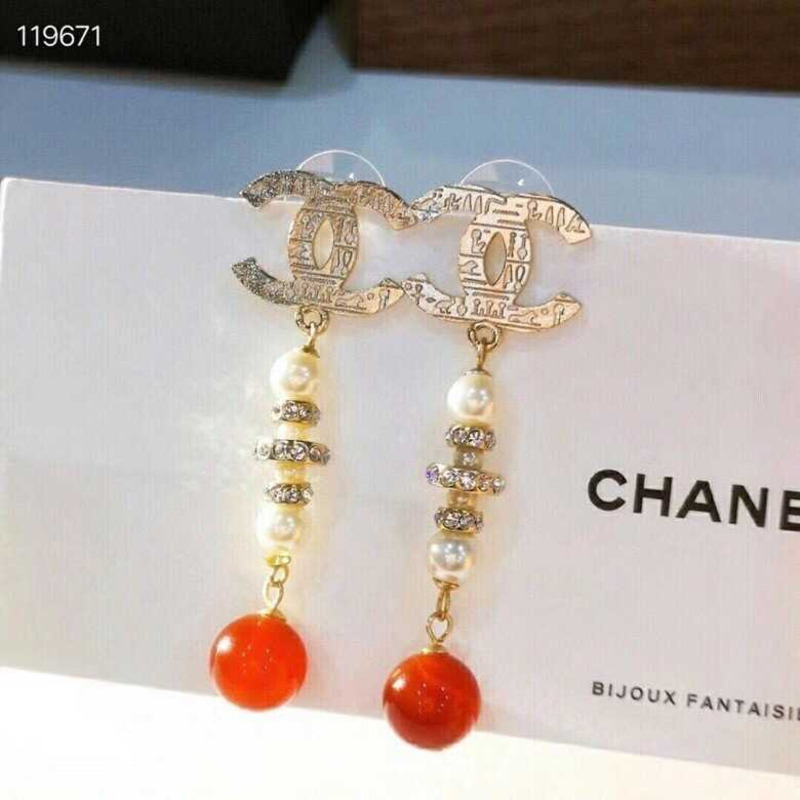 Ch*el faux pearl red bead cc drop earrings