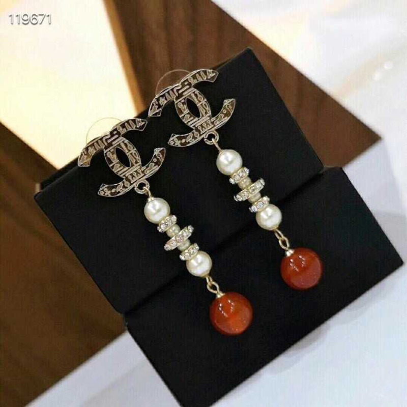 Ch*el faux pearl red bead cc drop earrings