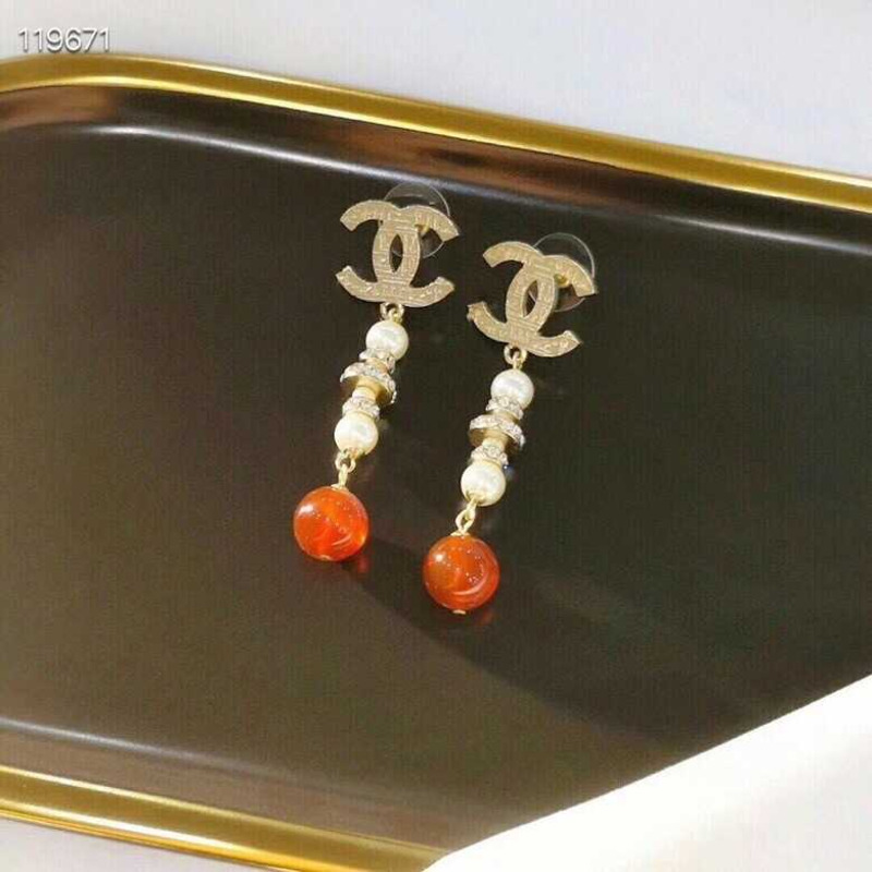 Ch*el faux pearl red bead cc drop earrings