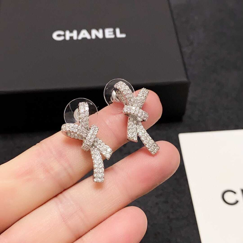 Ch*el bow tie sparkling diamond earrings