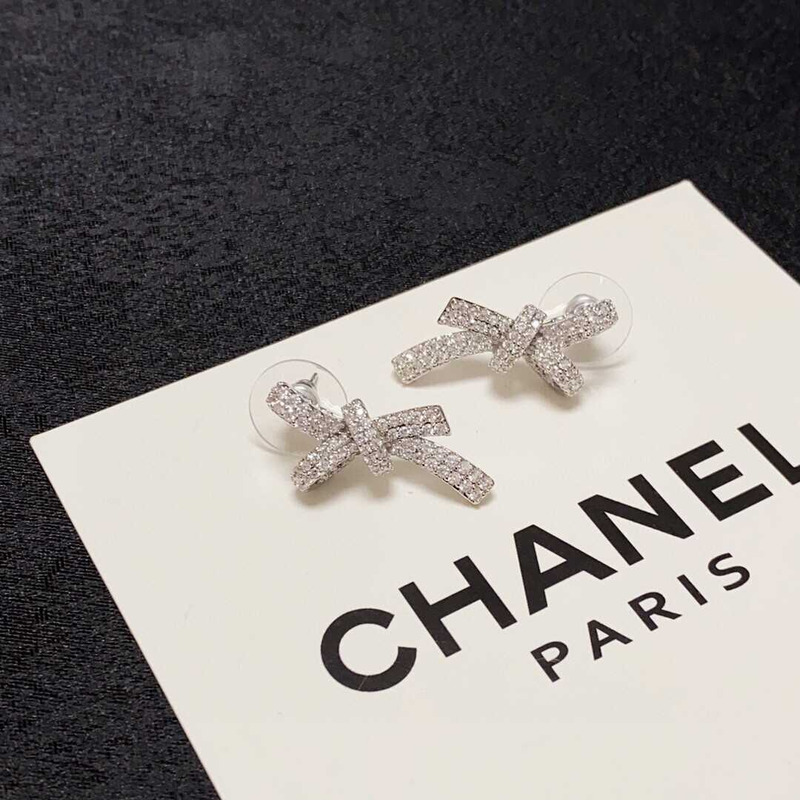 Ch*el bow tie sparkling diamond earrings