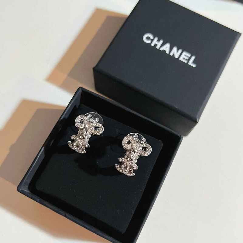 Ch*el 22b double c rhinestone bow earrings