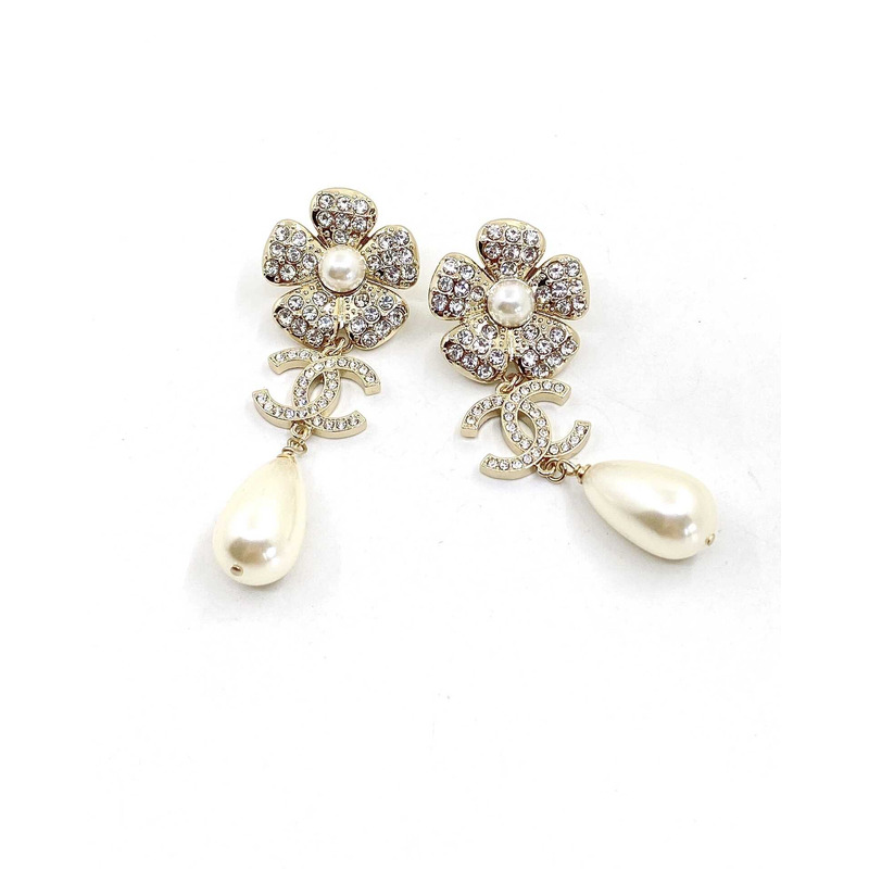 Ch*el cc flower pearl earrings